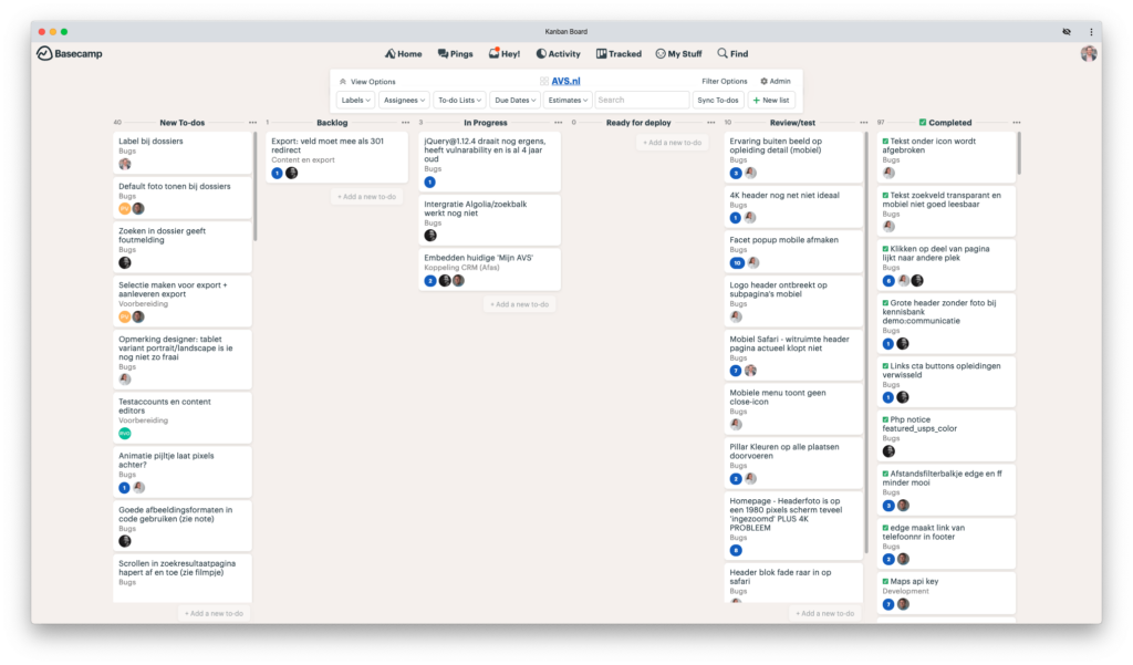 Basecamp Kanban board