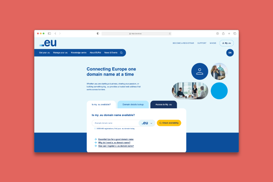 Screenshot van de homepage van EURid.eu