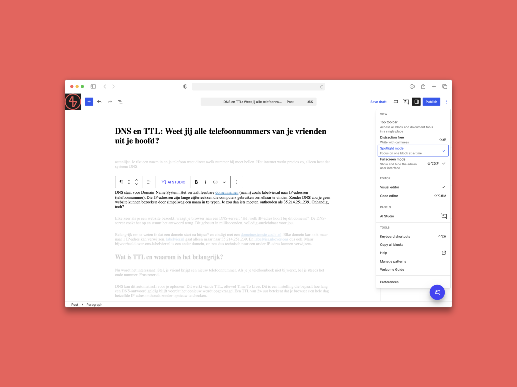Wordpress dashboard